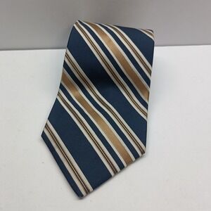 Sulka Men's Tie Navy Gold Stripe 100% Silk Yellow Lining‎ 55in